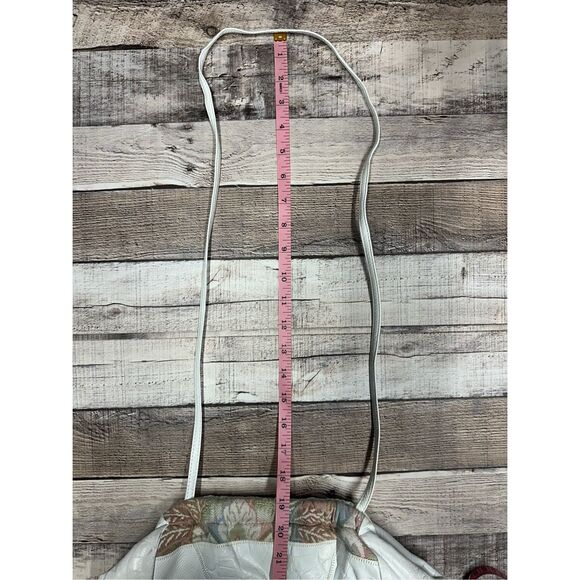 Vintage 80s Saks Fifth Avenue White Leather Tapestry Grandma Shoulder Bag - Picture 5 of 9